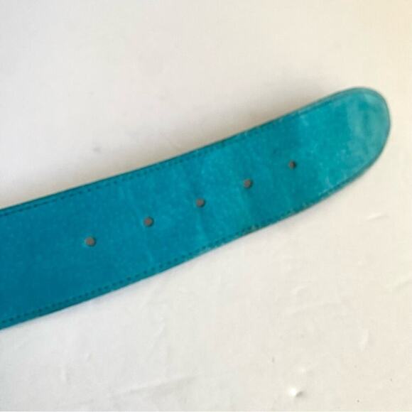 Vintage Statement Belt Jaeger Suede Turquoise Wide Leather Womens 28 XS Small - Picture 7 of 9